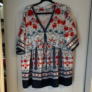 Source Unknown Red and Blue Floral Blouse